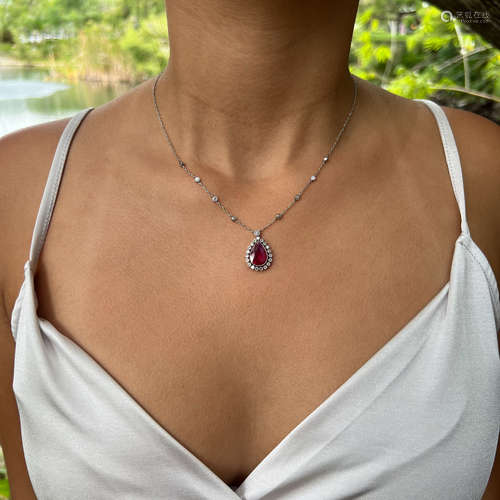 Platinum Diamonds Ruby Pendant