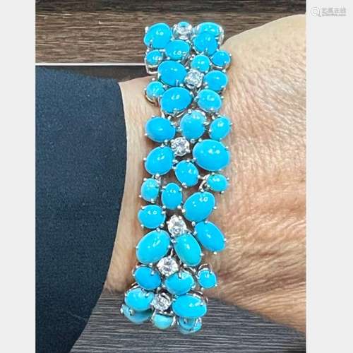 Platinum Turquoise and Diamond Bracelet