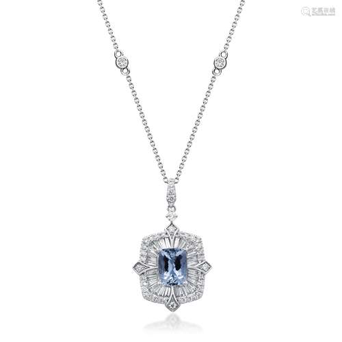 14k Aqua Diamond Pendant