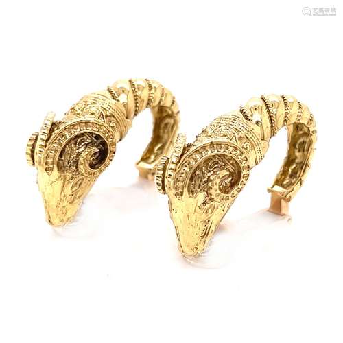 22k Zolotas Ram Earrings Greece 