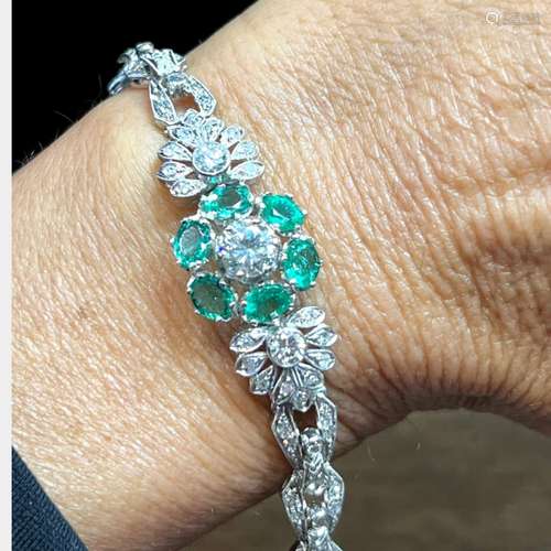 1950's Platinum Emerald and Diamond Bracelet