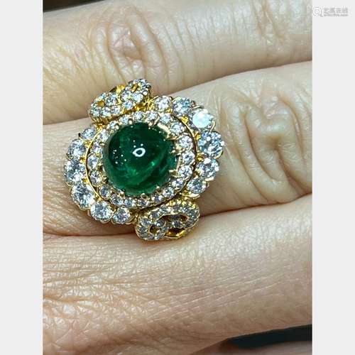 Alexandre Reza French 18K Yellow Gold Emerald and Diamond Ri...