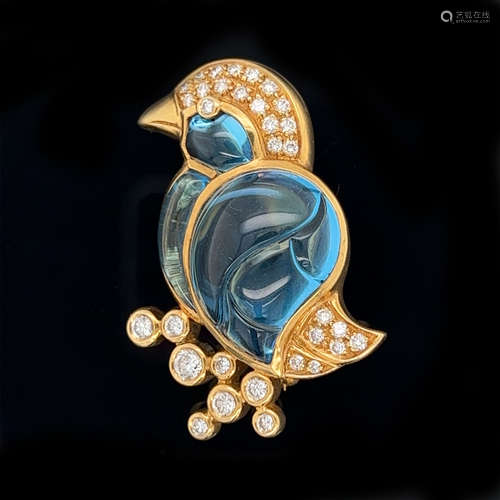 18k  Blue Topaz Diamond Biue Brooch