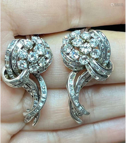 Art Deco Platinum Diamond Earrings