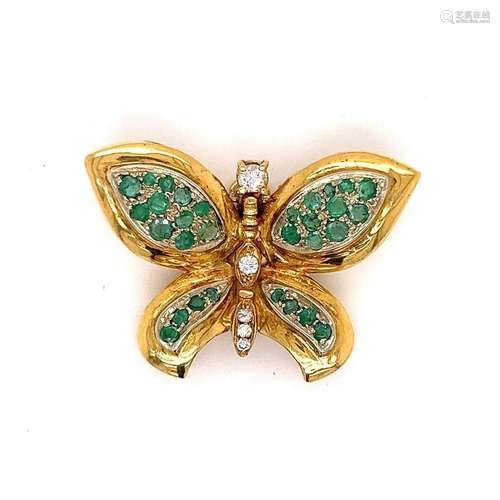 18k Diamond Emerald Butterfly Pendant