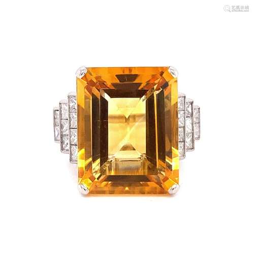 Platinum Diamond Citrine Ring