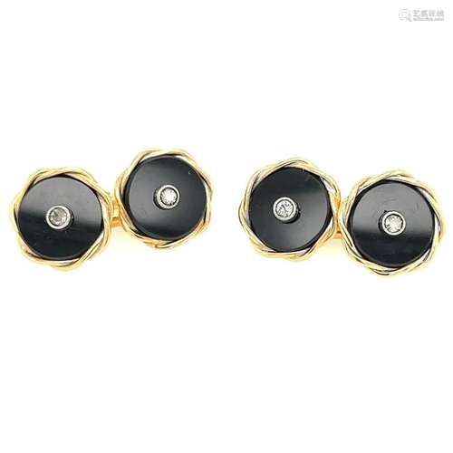 18k French Art Deco Onyx Diamond Cufflinks