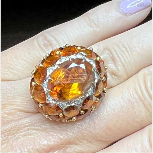 18K Yellow Gold Citrine and Diamond Ring