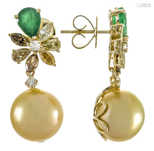 18k Pearl Emerald Diamond Earring