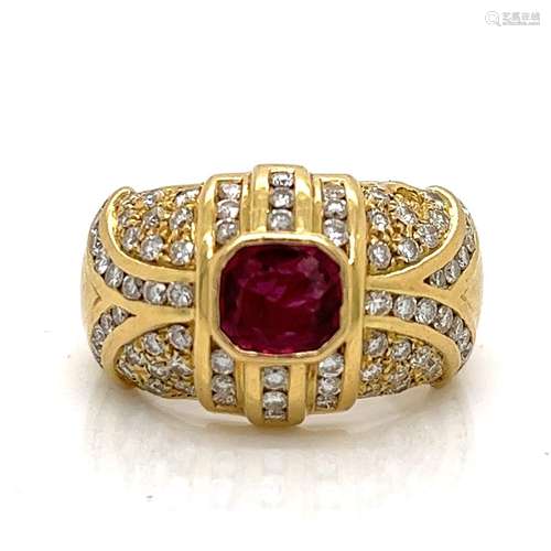 18K Yellow Gold Ruby and Diamond Cocktail Ring