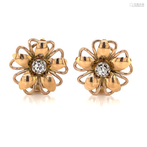 18k Retro Diamond Earrings 