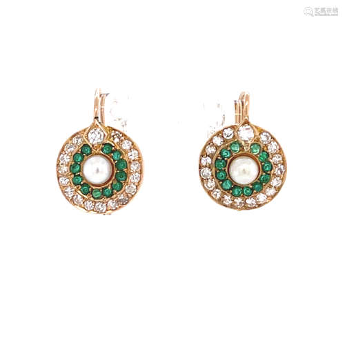 18k Diamond Emerald Pearl Earring 