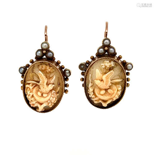 Gold 1890’s Cameo Earrings 