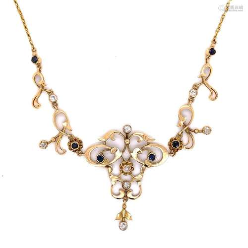 18k Edwardian Diamond Sapphire Necklace