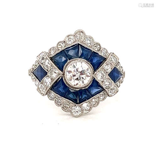 Platinum Diamond Sapphire Ring 