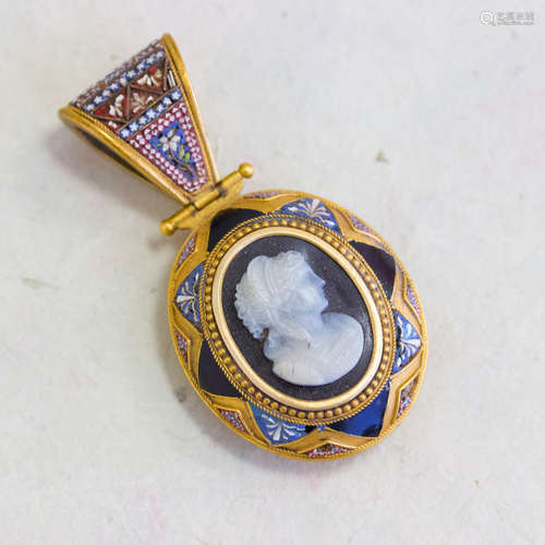 18k Cameo Pendant with Micromosaic Bail