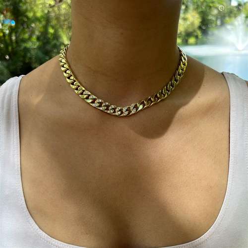 18k Diamond Cuban Link Woman Choker 