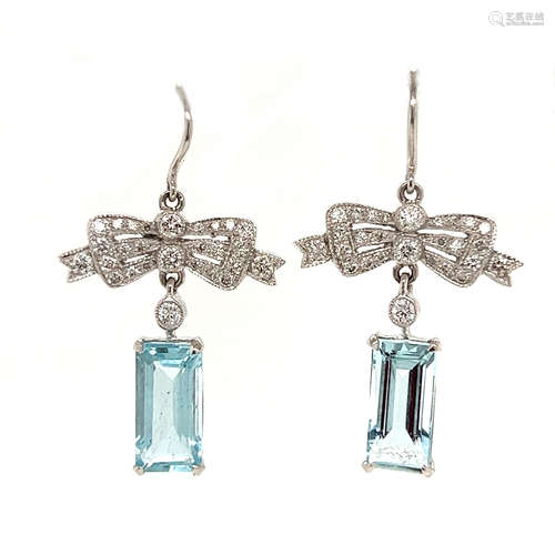 18k Diamond Bow Aqua Earrings