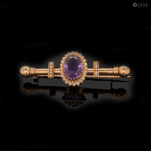 Victorian 18k Amethyst Pearl Brooch