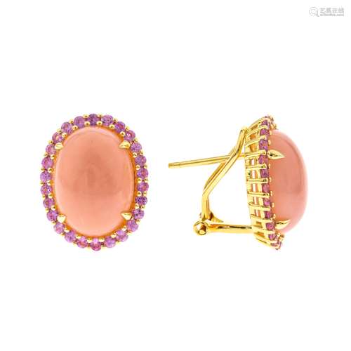 14K Queen Conch Pink Sapphire Earrings