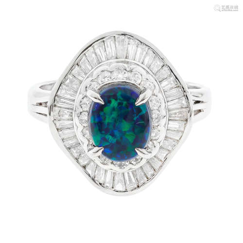 Platinum Opal Diamond Ring