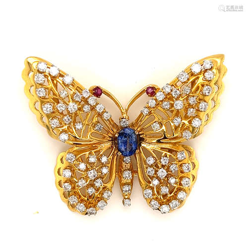 18k Diamond Sapphire Butterfly Pendant  