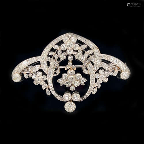 Platinum Art Nouveau Diamond Brooch