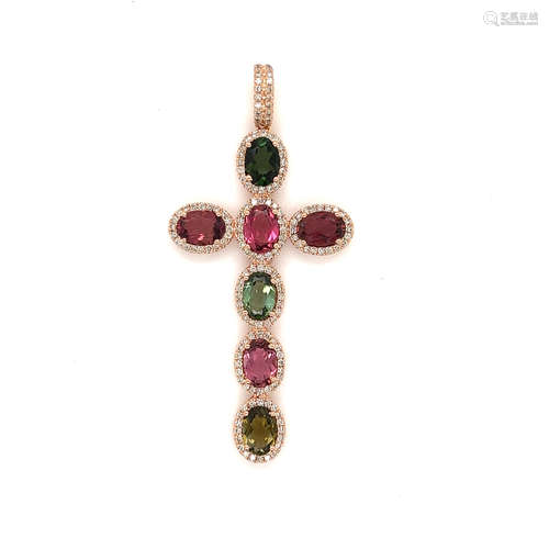 14k Turmaline Diamond Cross 