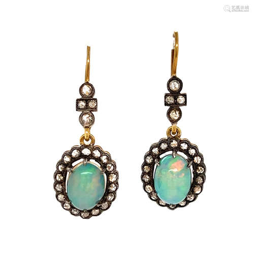 Silver and Gold Opal and Diamond Earrings 