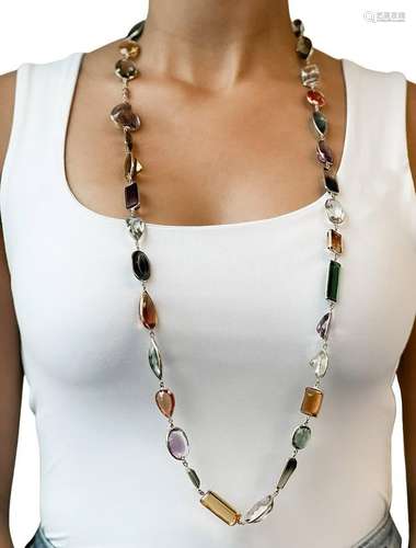 18k Multicolor Semi Precious Gem Necklace