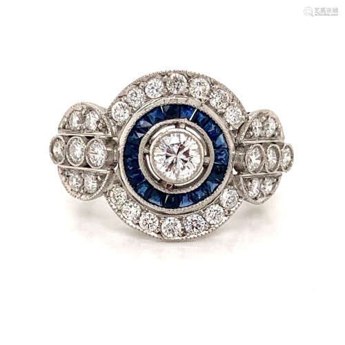 Platinum Diamond Sapphire Target Ring
