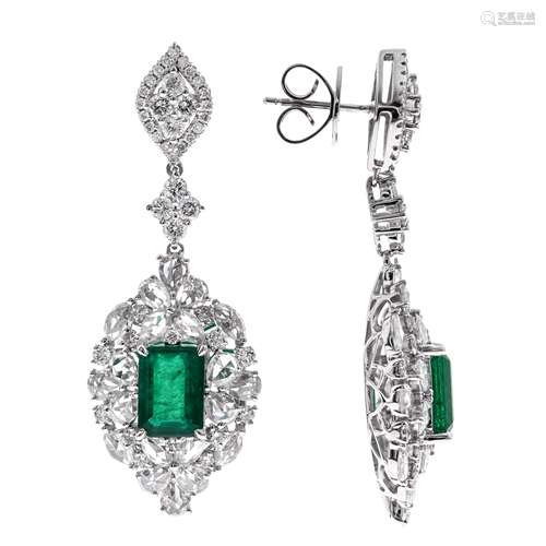 18k Emerald Diamond Earrings