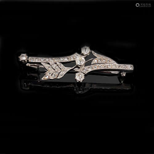 Early Art Deco 18k Diamond Brooch 