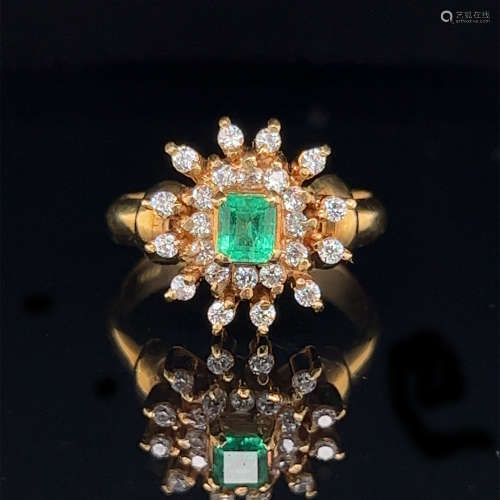 70’s 18k Emerald Diamond Ring 