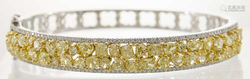 18k Two Tone Fancy Yellow Diamond Bangle 