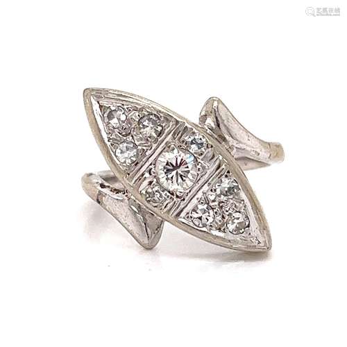 Art Deco 18k Diamond Marquise Shape Ring  