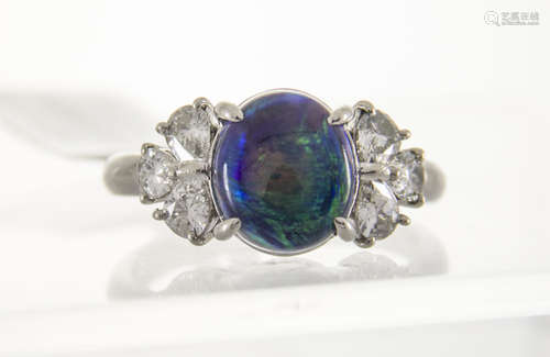 Platinum Opal Diamond Ring