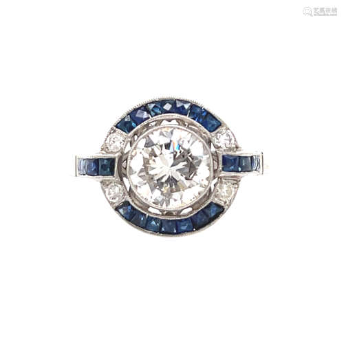 Platinum Diamond Sapphire Ring 