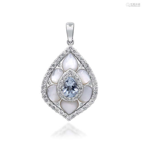 14K Aqua Marine Diamond Pendant 