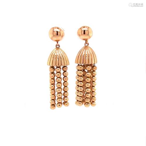 Retro 18k Pink Gold Tassel Earring 