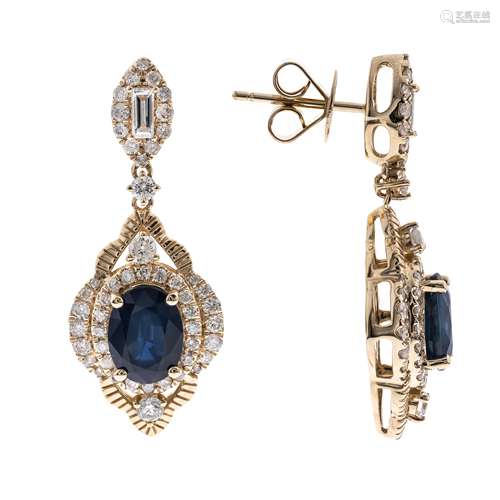 14k Sapphires Diamond Earrings 