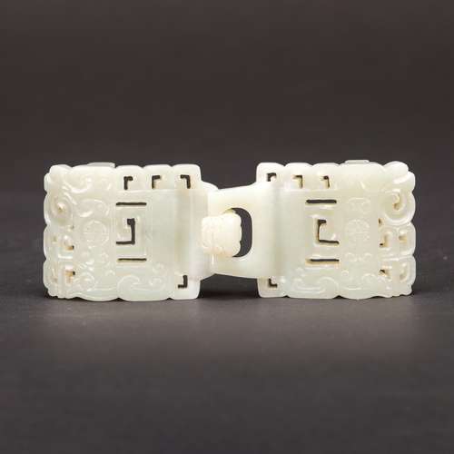 CARVED WHITE JADE BELT HOOK AND BUCKLE