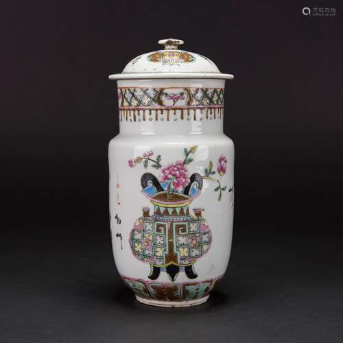 A FAMILLE ROSE 'ANTIQUE AND PRECIOUS OBJECTS' JAR,...