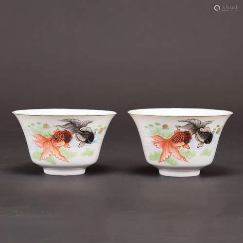 A PAIR OF FAMILLE ROSE 'GOLDEN FISH' CUPS, REPUBLI...