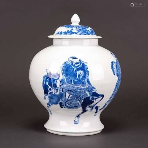 BLUE AND WHITE 'FIGURAL' JAR AND COVER, XUANDE MAR...