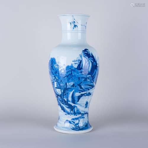 A BLUE & WHITE BALUSTER VASE, QING DYNASTY, GUANYIN PERI...