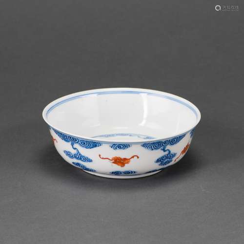 A BLUE AND WHITE AND IRON RED 'BAT' BOWL