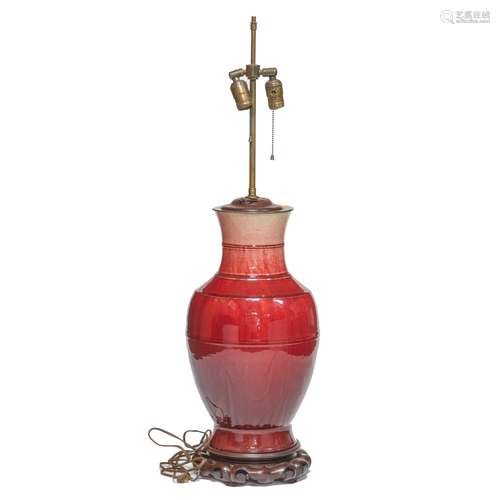 A CHINESE 'LANGYAO' RED GLAZE VASE LAMP