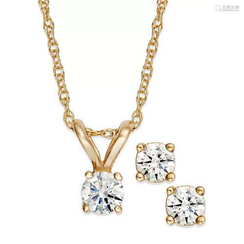 DIAMOND PENDANT WITH NECKLACE 10KYG AND DIAMOND EARRINGS