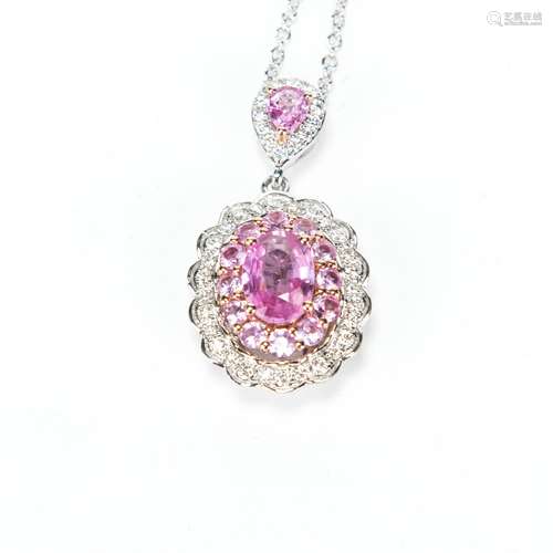 PINK GEMSTONE PENDANT WITH NECKLACE 14K